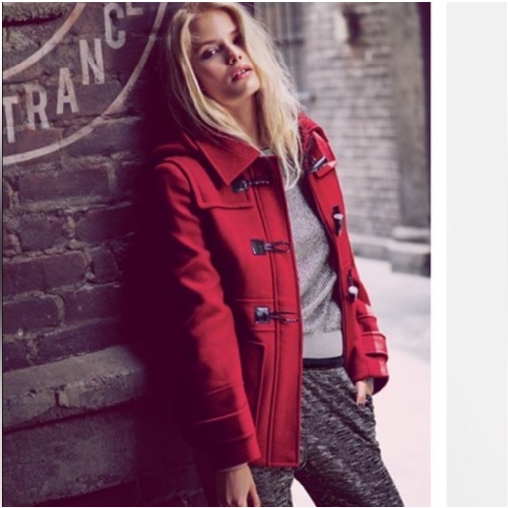 Michael Kors - Deep Red - Wool Blend Duffle Toggle Coat - Removable Hood - Euc